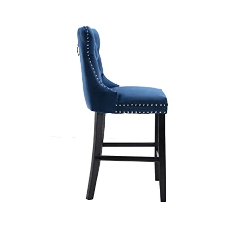 Aoowow Velvet Upholstered Counter Height Bar Stools Set Of 2, Counterstool Seat Height 27.2", Wingback Armless Bar Chairs Button Tufted With Solid Wood Legs For Kitchen Island Bar Area (Blue) #TOP6