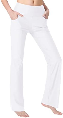 Zeronic Bootcut Yoga Pants for Women with Pockets High Waisted Workout Running Pants Tummy Control Long Bootleg Work Pants (White, X-Large)