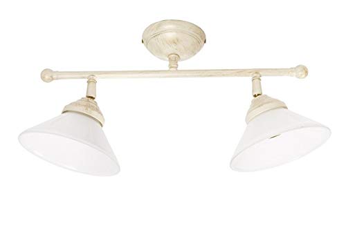 Plafonnier laiton blanc vieilli 2 lumières | Éclairage vintage