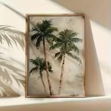DIHANSM Moderne tropische Palmenkunst, lebendiger grüner und beiger botanischer Druck (60x80cm/Galerierahmen)