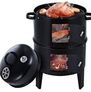 tectake® BBQ Charcoal Smoker Grill with Integrated Thermometer, Portable Outdoor Barbecue, Adjustable Vents, Chrome Plated Grates, Barbecue Ideal for Smoke or Steam Cooking - Barrel