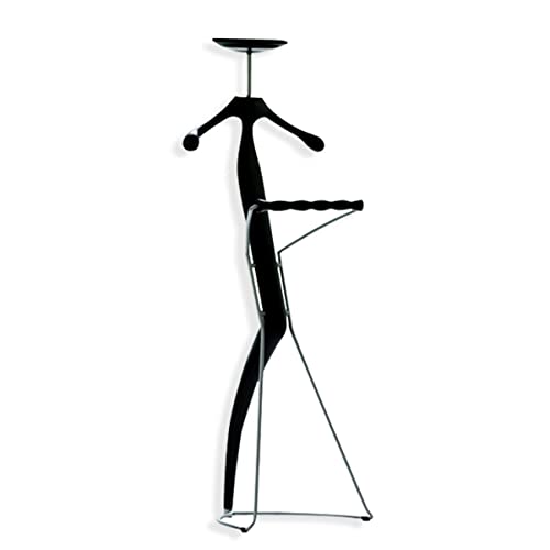 Galán de Noche Independiente con Bandeja Superior Percha Contorno de Valet con Pantalón, Corbata y Cinturón Fácil de Montar para Sala de Estar Dormitorio (Negro 46x126cm)