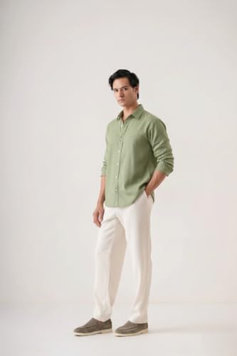 Image of CRYSTAL SKY Men Airy Linen Cotton Shirt Regular Fit Full Sleeves Solid Formal Shirt Stylish Daily Casual Office Wear