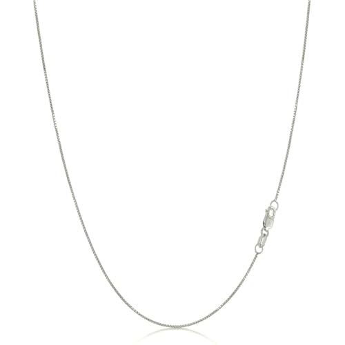 Aenmia Solid 14k White Gold Chain Box Necklace Link, Lobster Claw Clasp, Jewelry Gift for Women Men, 0.7mm, 20 inch