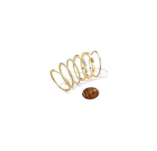 FIBO STEEL 14K Gold Plated Stackable Rings for Women Non