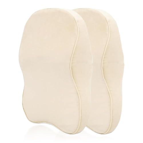 Image of WELLGIVER Orthopedic Memory Foam Car Neck Rest Pillow - Cervical Support Cushion for Neck Pain Relief, Adjustable Strap - Universal Fit for All Cars | Beige Velvet | Pack of 2