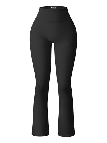 OQQ Women's Flare Pants Ribbed Seamless Workout High Waist Bell Bottoms Pants