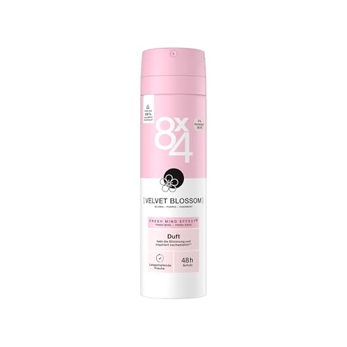 8X4 Velvet Blossom Deospray, Deodorant mit floral-fruchtigem Duft, erfrischendes Deo ohne Aluminium (ACH) mit 48h zuverlässigem Schutz (150 ml)