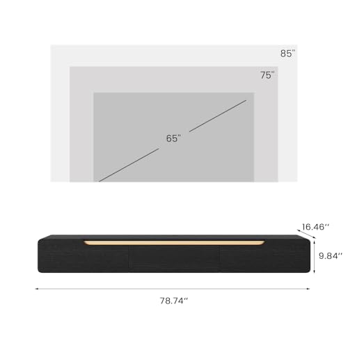 Image of POVISON Black TV Stand 78.74 inch, Modern TV Cabinet Wall-Mounted with 3 Drawers Entertainment Center, Fully-Assembled