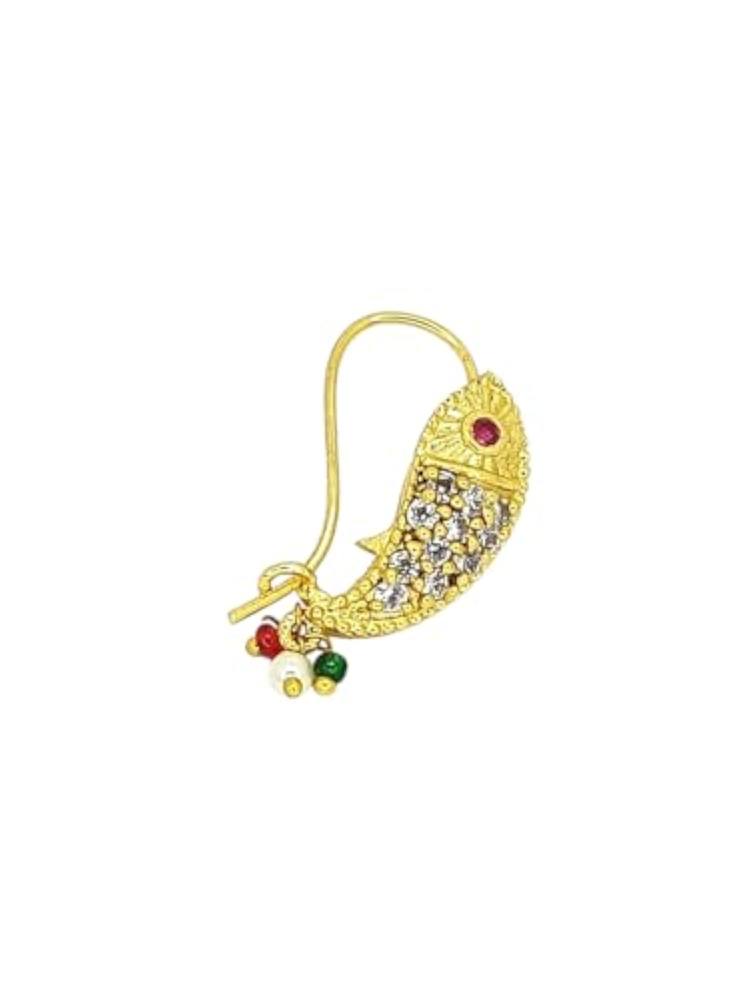 Gold Plated Fish Design Cubic Zircon Studded Clip On Nosepin