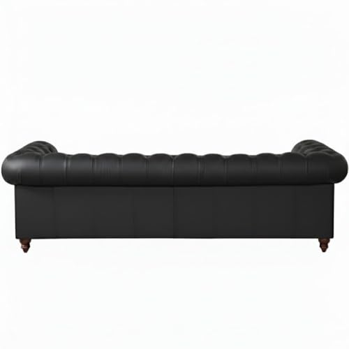 Image of Classic Leatherette Chester Sofa Set Button Tufted, Classic Style Sofa Set 3-Person Sofa for Living Room, Office, and Hallway Colour (Black Leatherette, 3+1+1= 5 Seater Sofa)