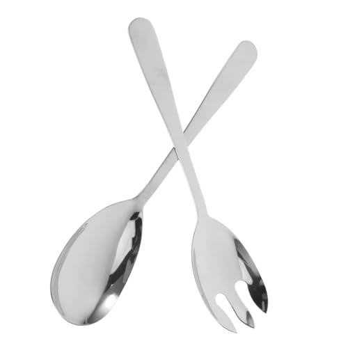 SOLUSTRE 2pcs Stainless Steel Salad Spoon Fork Set Salad Servers for Buffet Minimalist Design Serving Utensils Long Handle for Dinner Silver