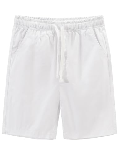 Spring&Gege Boys Twill Pull-on Shorts School Uniform Chino Shorts Elastic Waist with Drawstring White U.S.Size 14