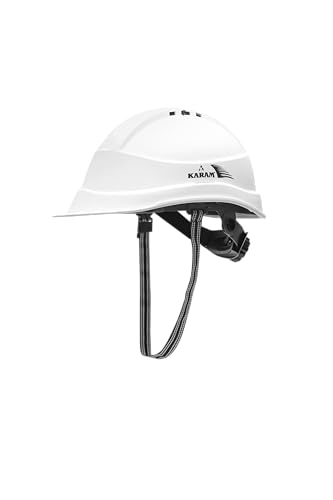Image of KARAM PN542 Safety Helmet for Men Industrial| Ratchet Type Adjustment with Adjustable Chin Strap | Ventilation & Side Slot for Attachment | EN Certified Hard Hat | Super White (Pack of 3)