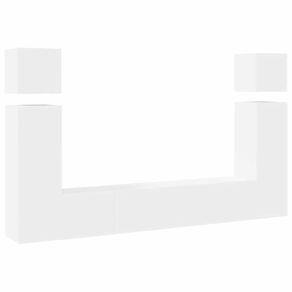 8-TLG. TV-Schrank-Set, Weiß Holzwerkstoff, Hängend, Modernes Media-Center für Wohnzimmer, Schlafzimmer, Viel Stauraum