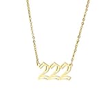 mophrati Collar con colgante con forma de número único, cadena con colgante de acero inoxidable, collar con números, acero inoxidable, 222 Oro