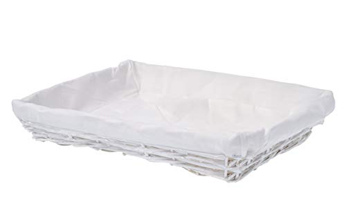 HERSIG - Bandeja Mimbre Natural | Cesta Rectangular con Forro, sin Asas - 45 x 33 x 7 cm - Blanco