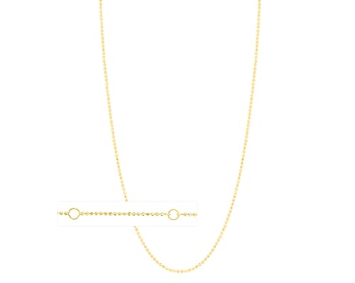 Floreo 10k Yellow Gold or White Gold 1mm Double Extendable Solid Diamond Cut Bead Chain Adjustable Necklace, 16