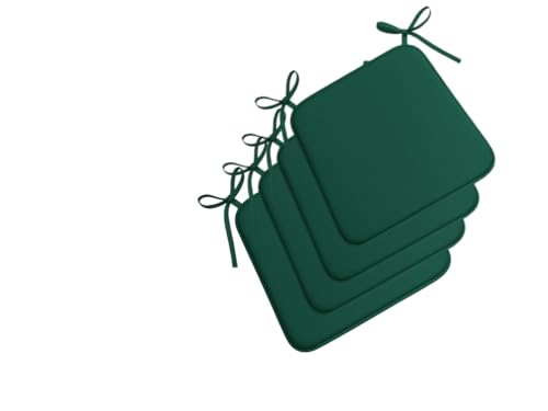 INSAFIANS Square Chair Seat Cushions with Ties 3cm Thick Soft Padded Chair Pads for Dining Kitchen Chairs Pack of 2,4,6 or 8 (Green - Set of 4)