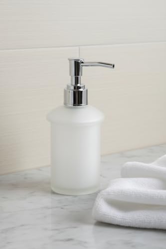 Image of Premium Frosted Glass Soap Dispenser with Stainless Steel Pump | Refillable Liquid Soap, Hand Wash, Shampoo & Sanitizer Bottle for Bathroom & Kitchen Sink | Modern Square Design (Round AT-10)