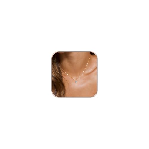 FUNEIA Diamond Necklaces for Women 14K Gold Plated Emerald Birthstone Necklace for Women Mothers Dainty Gold Necklace Blue Green Cubic Zirconia Pendant Necklace Birthday Gifts Jewelry