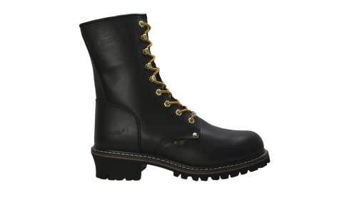Ad Tec Men's 9" Super Logger Leather Work Boots-Steel Toe, Oil Resistant Lug Sole, Black Waterproof, 8.5