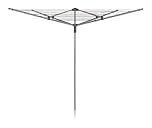 Addis 40m 4 Arm Rotary Washing Line (Grey) Multiple Tension Adjustment, Folding Outdoor Rotating Clothes Dryer & Ground Spike MOB, Metallic