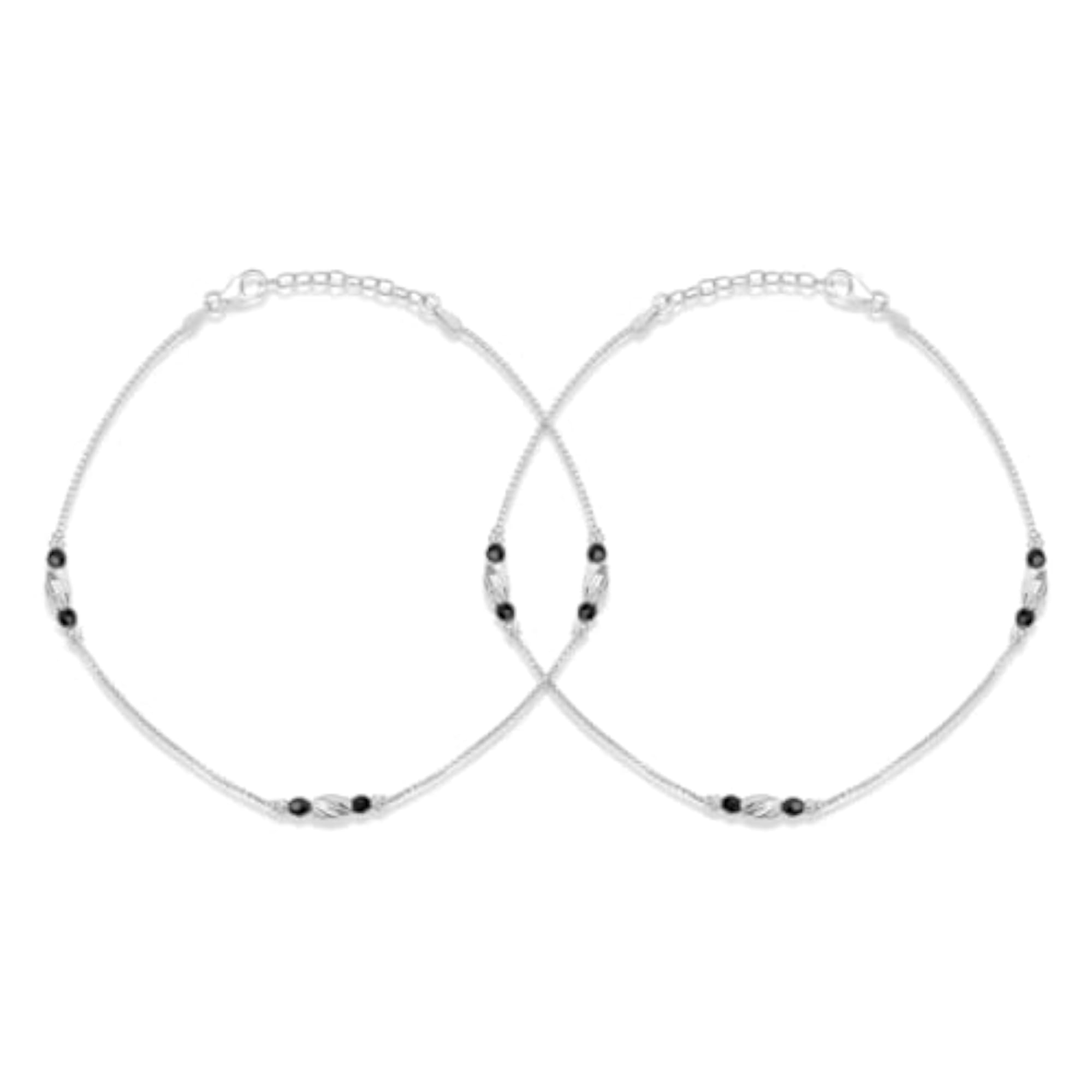 Women's 925 Sterling Silver Sable Serenity Rhodium Plated Anklet (Pair)