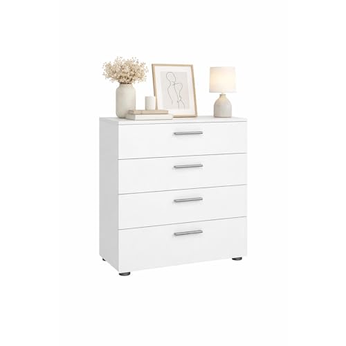 Cómoda, Cajonera Dormitorio Segre White con 4 Cajones,Color Blanco, 70 x 41 x 82 cm