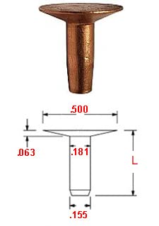 Copper Belt Rivet - .161" Diameter (#8) X .375" Length, Solid Copper Flush Mount Rivet, Pack of 100 Pieces