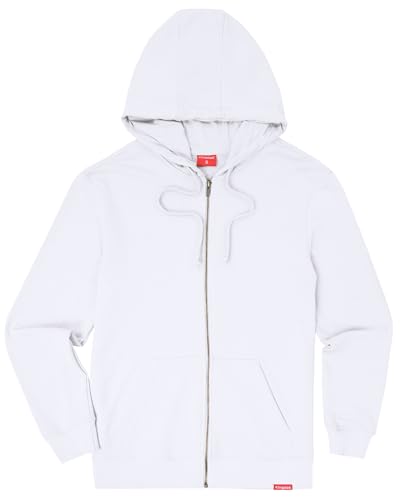 Kingsted White Zip Up Hoodie for Men Super Soft Lightweight Sweatshirt Premium Terry Fabric Classic Everyday Comfort Fit (White Large)