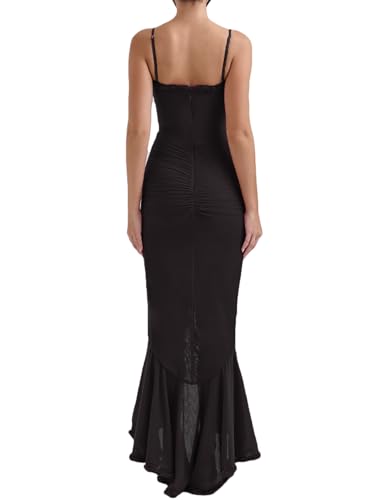 Image of meilun Elegant Mesh Wedding Guest Dress Flowy Ruffle Bodycon Maxi Dress Fishtail Long Formal Dress