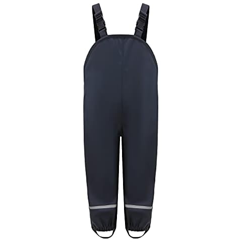 HIKIDS Unisex Kids Rain Trousers Boys PU Waterproof Over Trousers Girls Rain Dungarees Childrens Mud Dirty Proof Rain Pants Rainwear Navy Blue 5 Years Cover