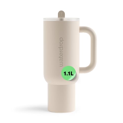 waterdrop® Gourde Isotherme avec Paille 1.1 litre - Froid Pendant 12 Heures, Mug Isotherme, Tasse Isotherme avec Poignée, Bouteille d'eau en Acier Inoxydable