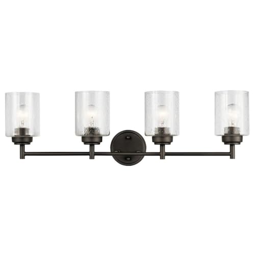 Image of Kichler Winslow 30 inch Vanity Light in Olde Bronze, 4-Light Transitional Bathroom Light with Clear Seeded Glass. (30 inch W x 9.25 inch H), 45887OZ