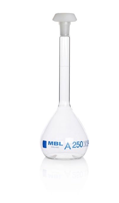 RS PRO Borosilikatglas Laborflasche 200ml Messkolben Enghalsig, Packung a 5 Stück