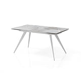 DESIGN ELEGANTE: Tavolo allungabile con piano in ceramica finitura Marmo Onice lucido e basamento in acciaio verniciato Bianco opaco, perfetto per arredamenti moderni.