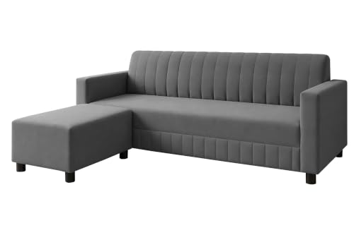 Image of 3 Seater Wooden Sofa with Ottoman | Modern Sofa Set for Living Room | Stylish Home Furniture Sofa with Comfortable Seating-Grey