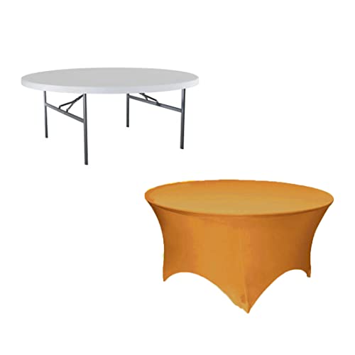 Gowinex Gold 5 Ft 60Inch Round Spandex Tablecloth Fitted Stretch Table Cover For Wedding Party Decoration #TOP2
