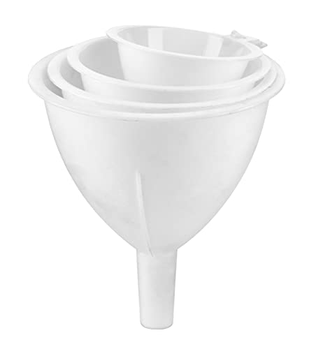 HOMESHOPA Plastic Funnel Set Pack of 4 Different Sizes Large to Small Kitchen Funnels for Filling Bottles Jars & Containers Automotive Oil Funnel for Gas Lubricants and Fluids Arts & Crafts-White