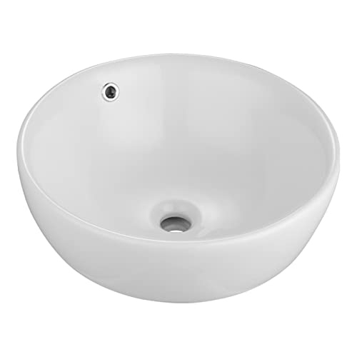 SONGYL-20249 Lavabo de encimera Fregadero de baño Blanco de 17,5 x 17,5, Fregadero Redondo de cerámica, Fregadero Moderno sobre encimera, tocador de baño Lavabo sobremueble
