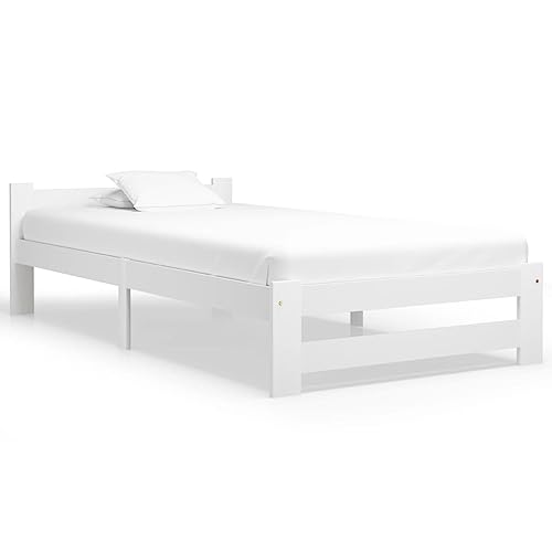 Snsowed Estructura de Cama, Somier, Base Cama, Cama Mueble, Marco De Cama, Camas es, Cama Completa, de Madera Maciza de Pino Blanca 90x200 cm