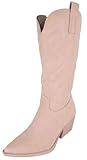 TOP Moda Women Cowgirl Cowboy Western Stitched Boots Pointy Toe Knee High Side Zipper Light Pink Nubuck Blush 8.5