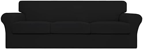 Easy-Going 4 Pieces Stretch Couch Cover Oversized Sofa Cover for Dogs Washable Sofa Slipcover for 3 Separate Cushion Couch Fabric Elastic Furniture Protector for Pets, Kids (Black, Oversized Sofa)