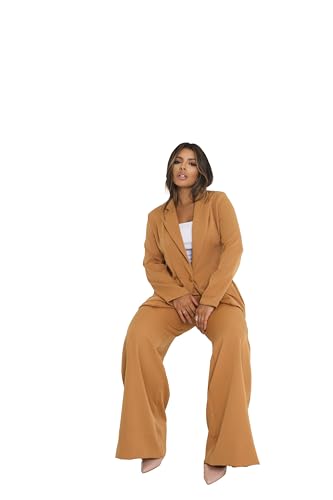 Blazer Feminino Alfaiataria Alongado Social Terninho (BR, Alfa, G, Regular, Regular, Caramelo)