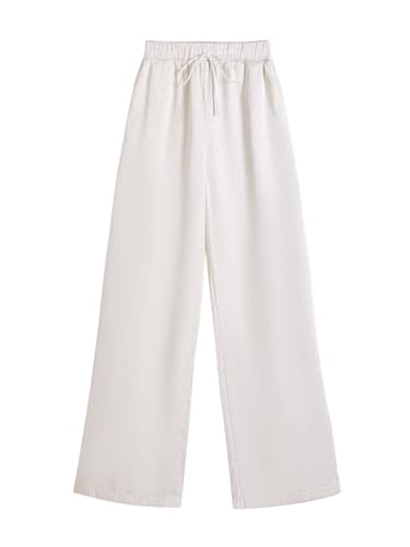 WDIRARA Women's Rhinestone Satin Pants Drawstring Waist Wide Leg Palazzo Trousers