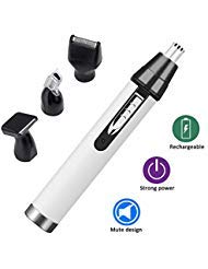 Nose Hair Trimmer for Men,Electric Facial Ear Hair Clippers 4 in 1,Rechargeable Mute Motor Waterproof Double-Edge Stainless Steel Blades Nose Hair Scissors,Wet/Dry Use Trimming Tool for Men