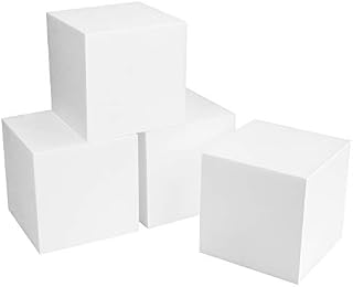BELLE VOUS 4 Pack White Polystyrene Styrofoam Foam Cubes - 15 x 15 x 15cm/ 5.90 x 5.90 x 5.90 inches - Square Blocks for Arts and Crafts Supplies, Modelling, Early Learning/Education Resources