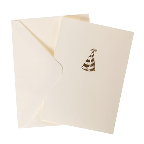 Image of Graphique Party Hat Birthday Cards, Pack of 10 Cards with Envelopes, Bday Greetings, Blank Inside, Gold Foil Embossing, La Petite Press Collection Boxed Set, 3.25 inch x 4.75 inch