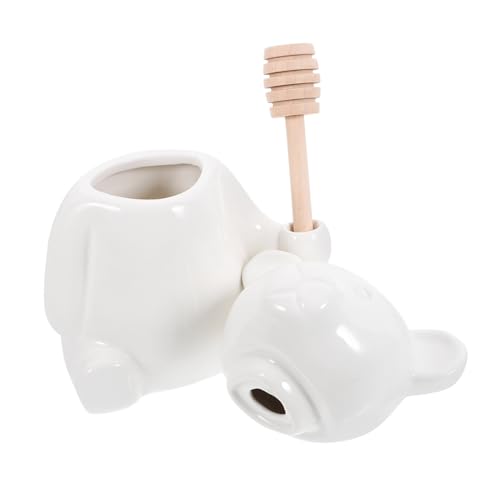 Garneck 1Set Ceramic Bear Honey Jar with Dipper Cute Honey Storage Container Elegant Embossed Ceramic Honey Jar for Honey Lovers and Present Giving